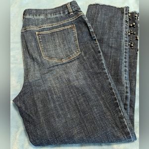 Chico's So Slimming Girlfriend Slim Leg Ankle Beaded Frayed Stretch Jeans Sz 2T
